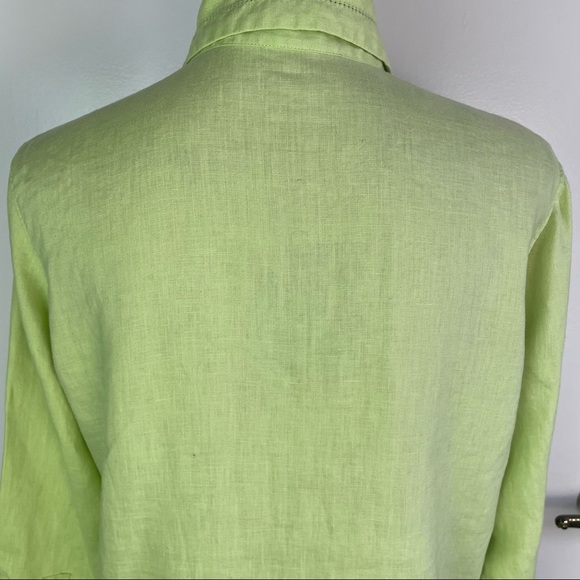 Sigrid Olsen Sport Women 8 Petite Dress Shirt Top Green Button Up Linen Blend - Picture 9 of 14
